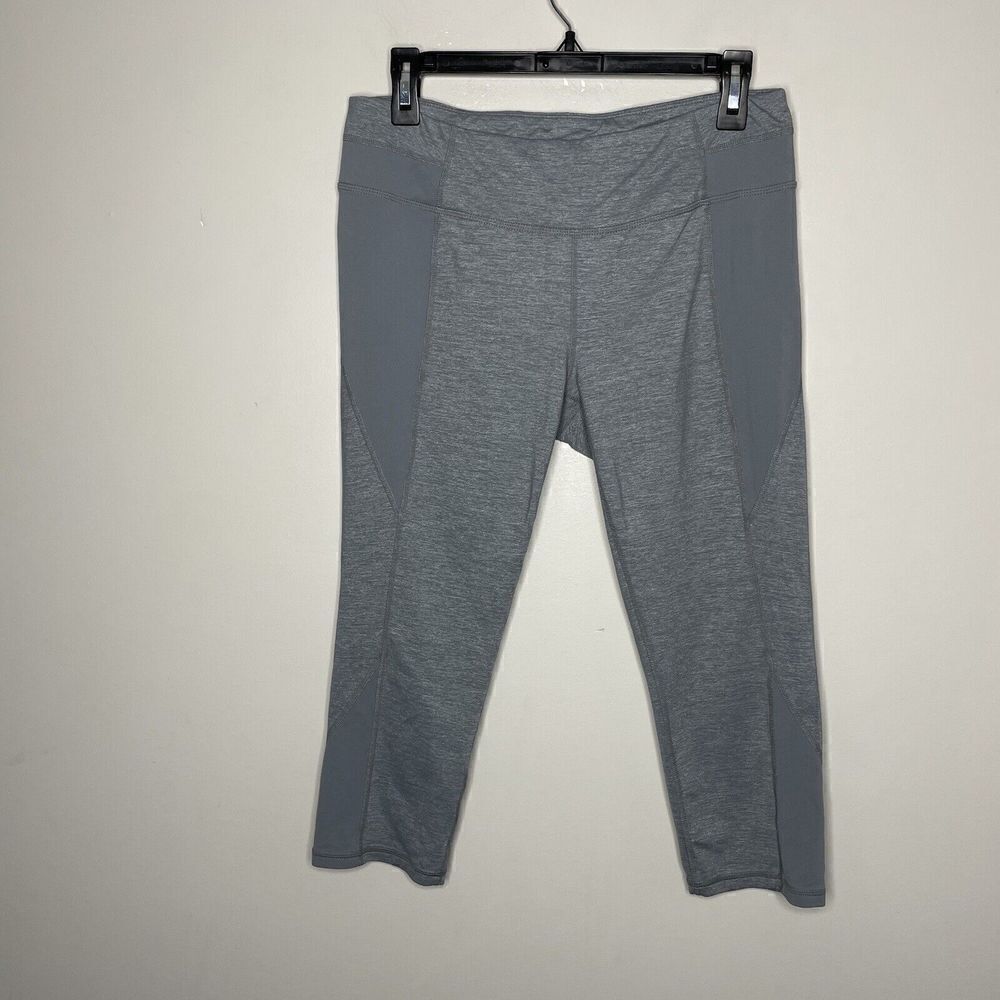 ATHLETA Womens Heather Gray Capri Leggings Large L Nylon-Blend Stretch Mid-Rise